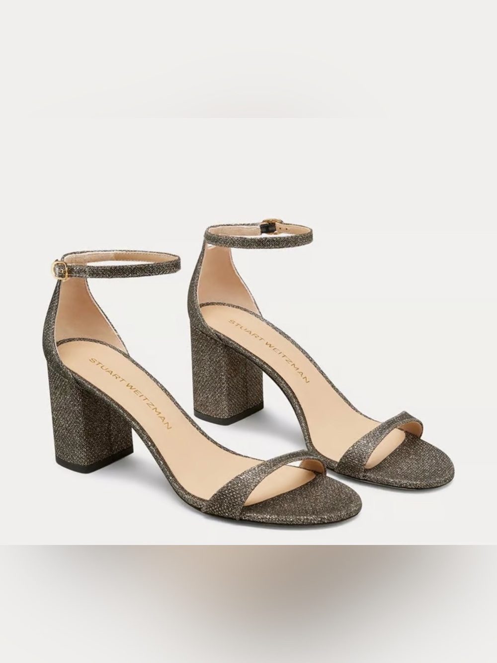 Stuart Weitzman Nudist Block-Heel 75 Sandals | Size 8 | Pyrite Lamé | NIB ✨
